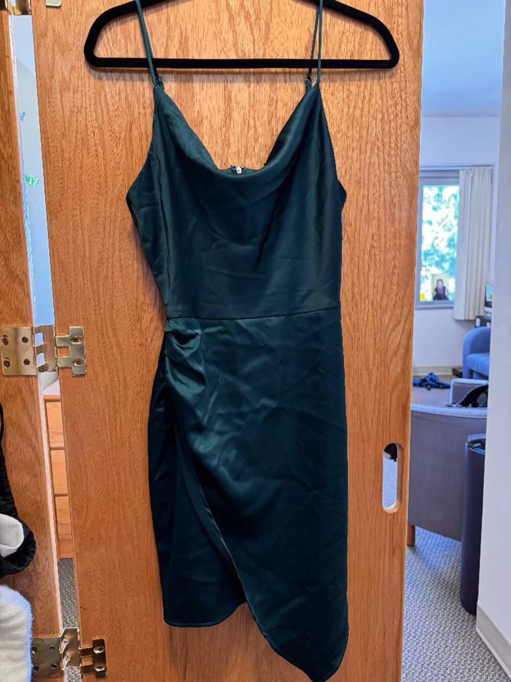 AQUA - Forest Green Satin Cocktail Dress